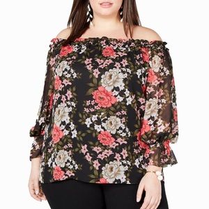 2x NWT INC beautiful black floral blouse with sheer ballon sleeves